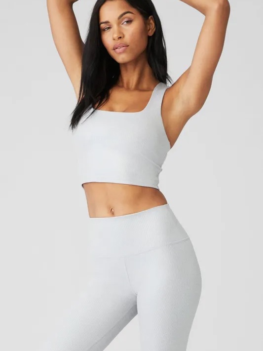 Nwot - Alo Yoga Alosoft Shimmer Chic Set ( Bra Tank + Leggings) Xs/S In Lt Grey